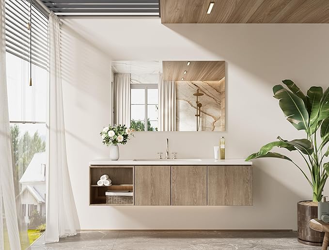 TETOTE Frameless Mirror 48" x 30" Frameless Bathroom Vanity Mirror for Over Sink with Tempered Glass, Bedroom, Entryway, Hallway, Home Gym, Horizontal or Vertical