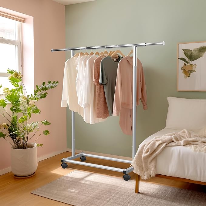 Simple Houseware Standard Rod Garment Rack, Silver