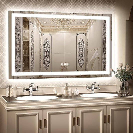 LED Mirror for Bathroom, 60x36 Inch Backlit + Front Lighted Bathroom Vanity Mirror with Lights for Wall, Double Light Strips, 3 Colors, Shatter-Proof, Anti-Fog and Brightness Memory