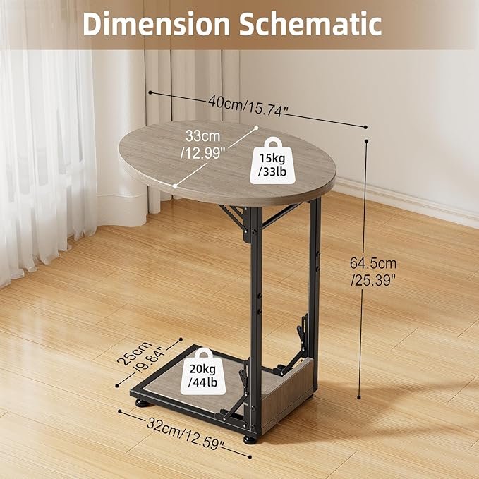 Elbourn Folding Side Table End Couch Tables,Metal Frame C-Shaped TV Stand for Sofa Living Bedroom Bedside Coffee Small Spaces (Gray)
