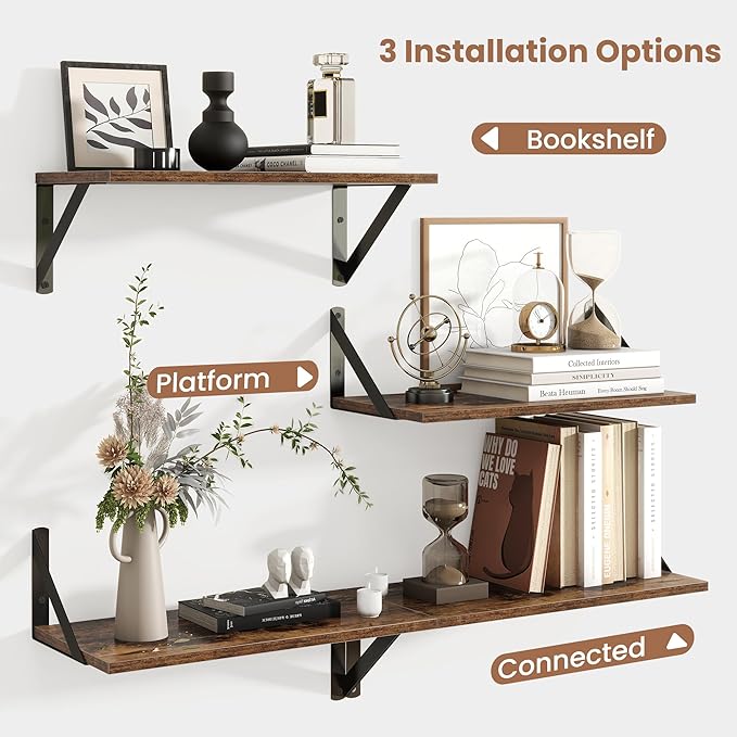 Axeman Floating Shelves for Wall, 16W x 8D Wood Floating Shelves Set of 2, 8'' Deep Rustic Wall Shelves for Bookshelf Living Room Bedroom Home Office Bathroom