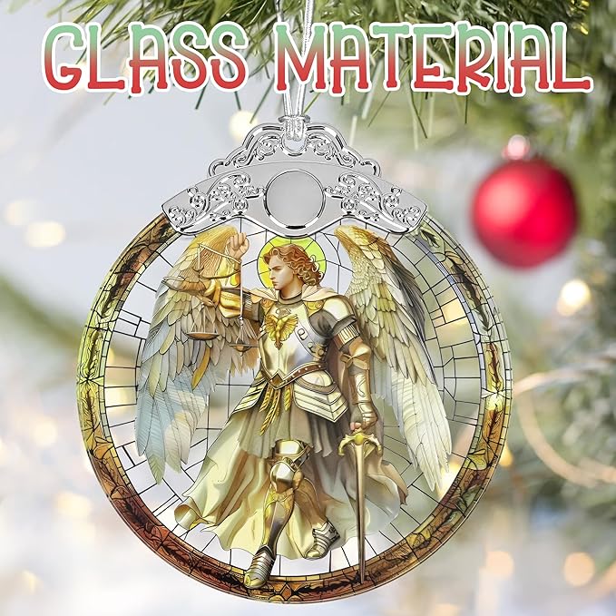 Christmas Ornaments, 3" Stained Glass Christmas Decor, Archangel Michael Ornaments for Christmas Tree, Christmas Tree Decorations, Gifts for Men, Perfect for Holiday Party, Window, Tree, Home Decor