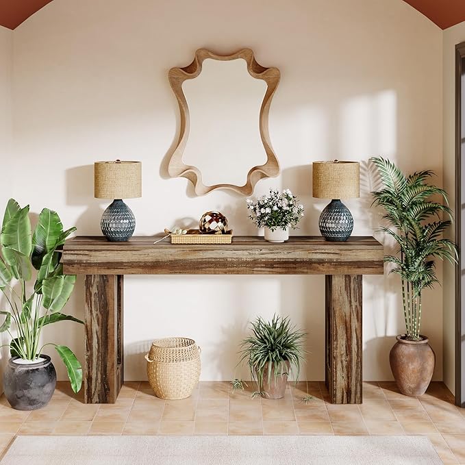 Tribesigns 63-Inch Long Console Table, Farmhouse Wooden Sofa Table Behind The Couch, Narrow Entryway Table for Entrance, Hallway, Living Room (Mottled Gray Brown)