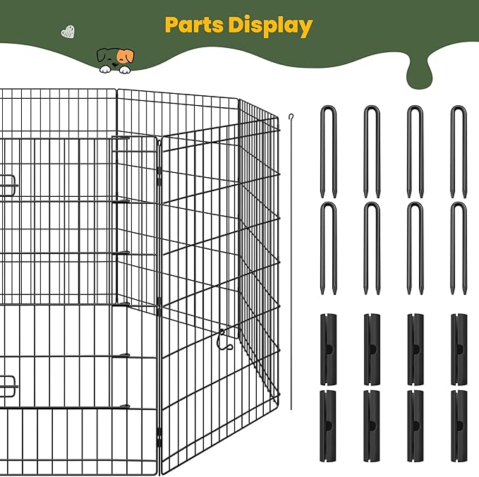 Yaheetech 34" High 8 Panel Foldable Metal Dog Exercise Pen Pet Playpen Dog Fence Outdoor & Indoor Use for Small Animals with Door Black