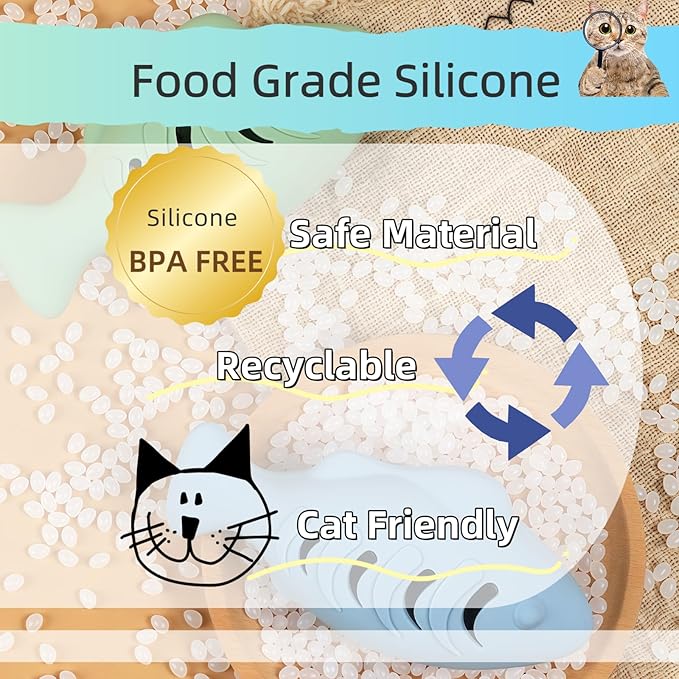 2Pcs Silicone Cat Toys, Multi-Functional Chew, Treat Dispenser, Interactive Feeder Toy for Indoor Cats, Food Puzzle Kitten Teething Toys, Durable Pet Training Toy with Catnip Ball (Pink&Green /Blue)