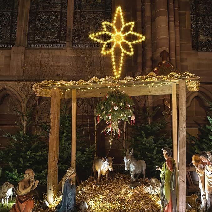 43"x32" Extra Large Christmas Bethlehem Star Shaped Lights Outdoor Window 125 LED Christmas Star Plug Operated Lights Nativity Holy with Timer and 8 Functions for Xmas Holiday Party Decor