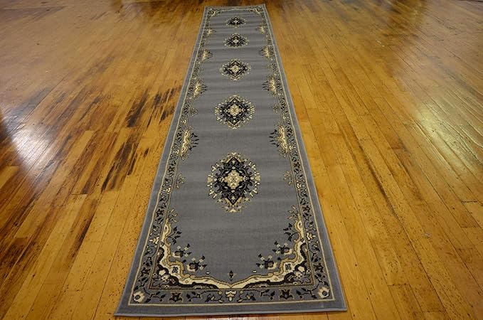 Unique Loom Reza Collection Traditional Persian Style Area Rug, 3 ft x 16 ft 5 in, Gray/Ivory