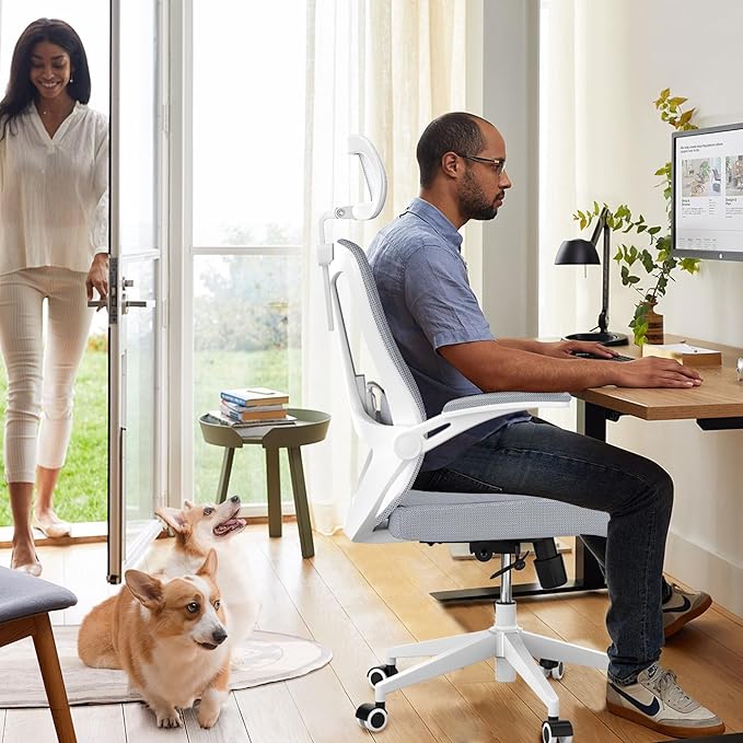 Office Chair,Ergonomic Comfy Home Desk Chair with 350LBS Capacity,High Back Gaming Chair with Wheels,Mesh Computer Chair,Lumbar Support, Adjustable Headrest,Flip-up Armrest