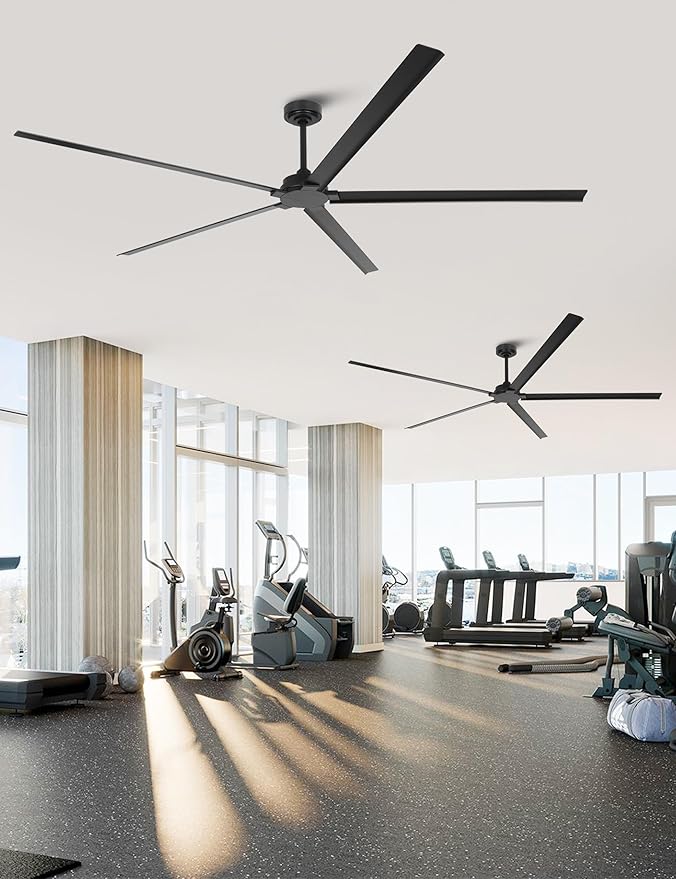 Ceiling Fans Outdoor Waterproof, 84 Inch Black Industrial Ceiling Fans without Lights, Large Ceiling Fan No Light with 5 Aluminum Blade, Reverse DC Motor, Outdoor Fans for Patio Shop Garage LivingRoom