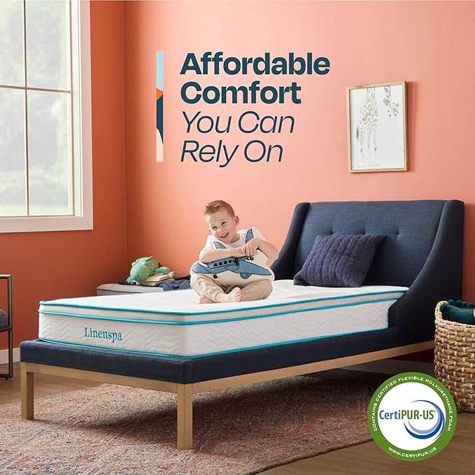 Linenspa 8 Inch Memory Foam Hybrid Mattress - Medium Firm - Bed in a Box - Breathable, Cooling, Supportive Comfort - Twin Size for Guest or Kids Room