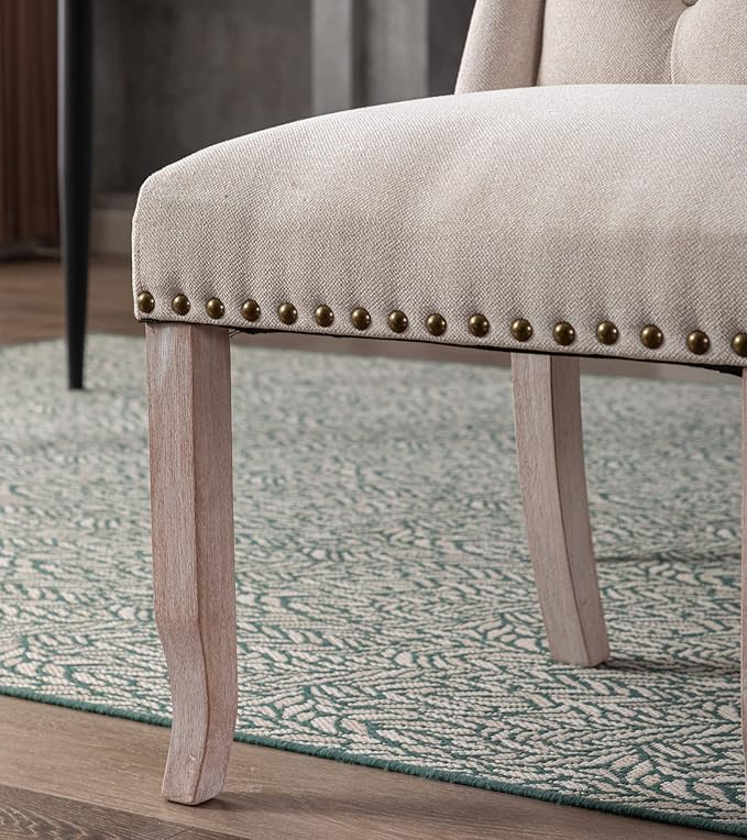 DUOMAY Modern Tufted Dining Chairs Set of 6, Linen Upholstered Dining Room Chairs Armless Guest Side Chair for Kitchen Dining Room, Wingback Accent Chairs with Solid Wood, Beige