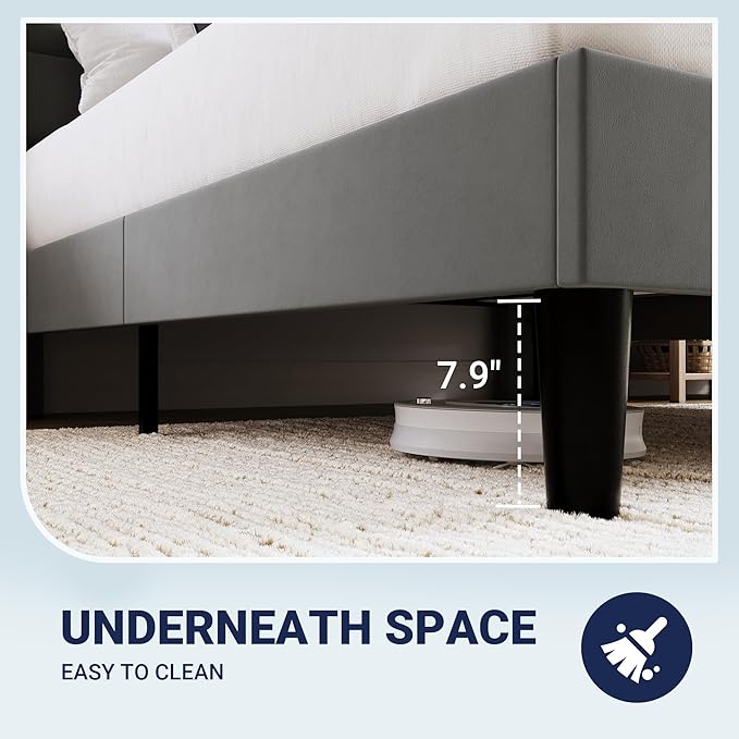 Allewie Full Size Platform Bed Frame with Charging Station & Storage Headboard, Upholstered Velvet Wingback Design & USB Port, Strong Wooden Slats Support, No Box Spring Needed, Easy Assembly, Grey