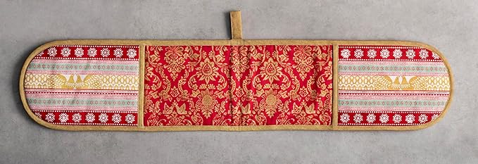 Maison d' Hermine Double Oven Mitt (7" x 35") 100% Cotton Heat Resistant BBQ Cooking Gloves with Loop for Thanksgiving Christmas Decorations Baking Cooking Barbeque Handling Hot Pan (Sofia)