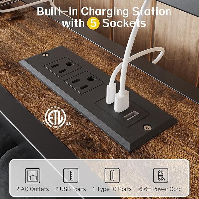 OLEVS Queen Bed Frame Metal Platform Bed Queen Size with 2-Tier Storage & LED Light Headboard, Charging Station Type C, No Box Spring Needed