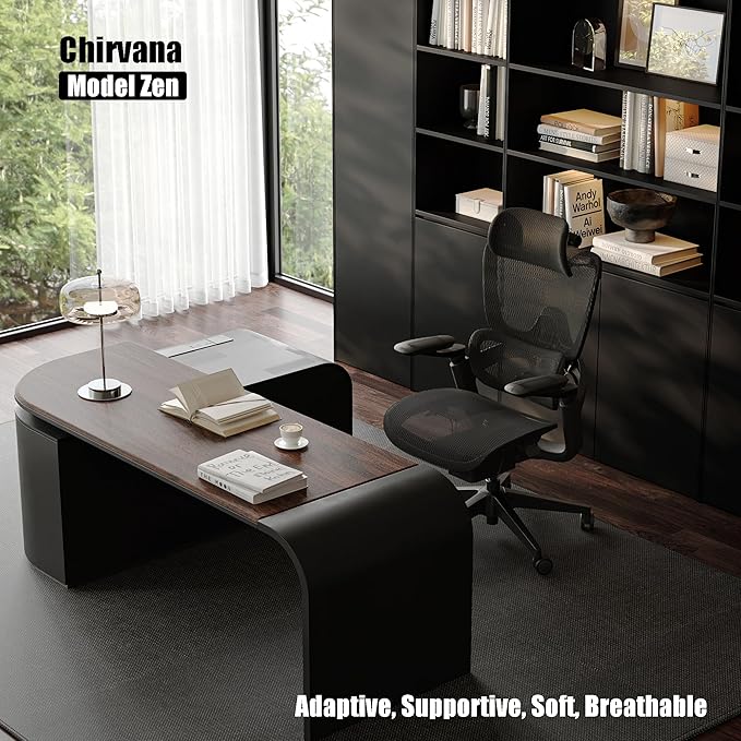 Ergonomic Office Chair, Big and Tall Mesh Computer Gaming Chair with Headrest, Work Chair with Adaptive Lumbar Support, 5D Armrest,90-130°Tilt, Model Zen (All Black)