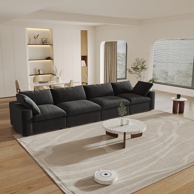 Cloud Modular Sectional Sofa Couch,160" Convertible Couches Wide 4 Seater Sofa for Living Room,Minimalist Deep Sofa Couches,Sofa Covers Washable&Replaceable(Black)