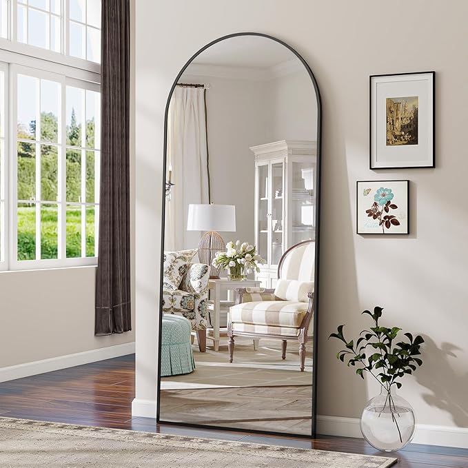 BEAUTYPEAK 65"x24" Full Length Mirror, Arch Full Body Floor Mirror, Wall Mirrors Hanging or Leaning Arched-Top with Stand for Bedroom, Living Room, Dressing Room, Black