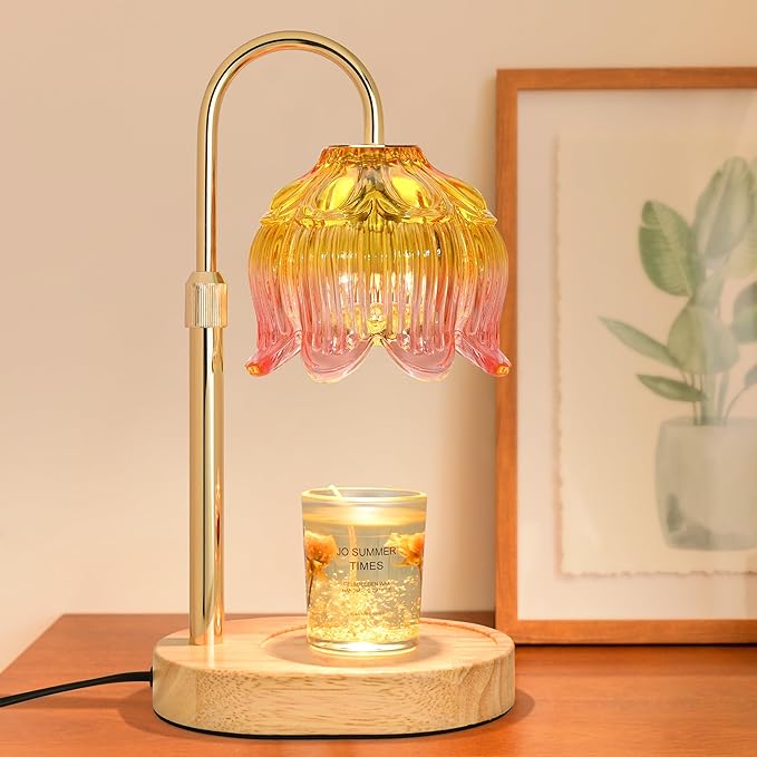 Candle Warmer lamp with Timer Dimmer,Electric Candle Warmer, Vintage Flower Lotus lamp,Compatible with Various Candles, Gifts for Mom Women,Candle Lamp for Bedroom Home Decor (Flower lamp-Light Pink)