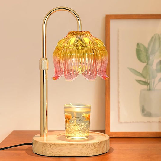 Candle Warmer lamp with Timer Dimmer,Electric Candle Warmer, Vintage Flower Lotus lamp,Compatible with Various Candles, Gifts for Mom Women,Candle Lamp for Bedroom Home Decor (Flower lamp-Light Pink)