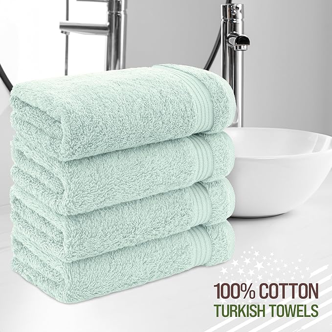 American Veteran Towel, Hand Towels for Bathroom Set of 4, 100% Cotton Turkish Hand Towel Sets, Soft Hand Face Towels, Mint Green Hand Towels