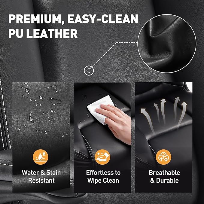 Ergonomic PU Leather Office Chair with Flip-Up Armrests, Reclining Backrest, Adjustable Height & Tilt Tension, Thick Padded Seat, Breathable Leather, 300LBS Capacity Executive Desk Chair,Black