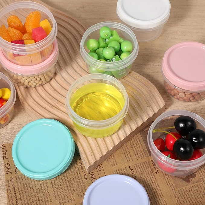 36pcs 8 oz Plastic Containers with Screw Lids, Reusable Clear Food Storage Containers with Pen and Brush for Snack Salad Fruit, Leakproof Small Freezer Containers, Microwave & Dishwasher Safe