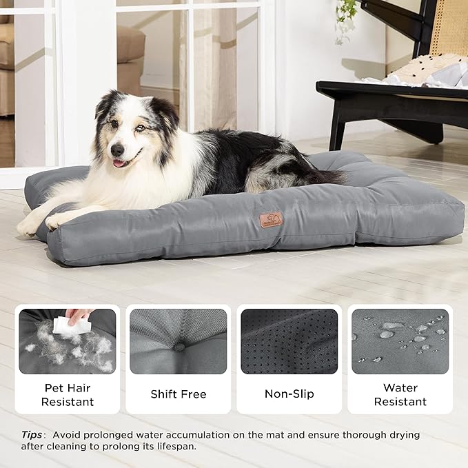 Bedsure XXL Dog Bed - Washable Giant Pet Bed Mattress with Oxford Fabric, Water Resistant Dog Pillow for Crate, 47x35x4, Grey