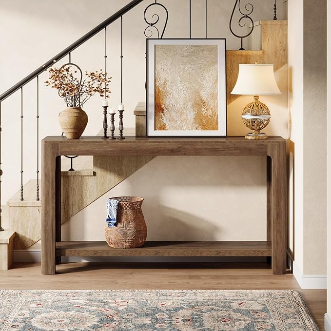 Tribesigns 63-Inch Console Table, Farmhouse Entryway Table with Storage, Narrow Sofa Table Behind Couch for Living Room, Hallway, Foyer, Rustic Brown