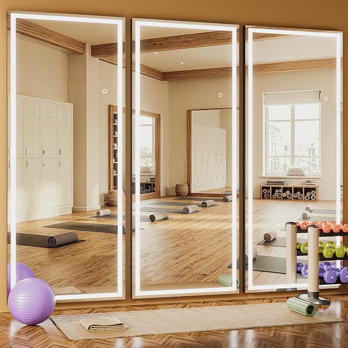 Full Length Mirror with Lights, 79" x 32" Large LED Lighted Floor Standing Body Mirror, Dimmable & 3 Color Lighting for Bedroom, Cloakroom, Dressing Room, Leaning & Hanging, Square Black