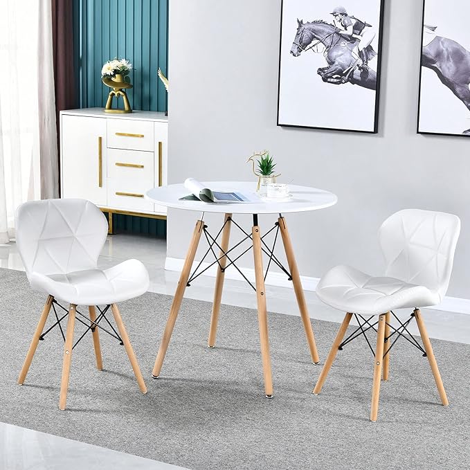 31.5 Inch Small Round Dining Table for 4 People Kitchen Home Modern Leisure Wood Legs Table White