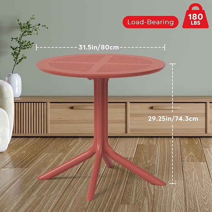 Costaelm Small Patio Table, Outdoor Round Dining Table, Weather Resistant Outside Table for Poolside Deck Lawn Garden Backyard, Red