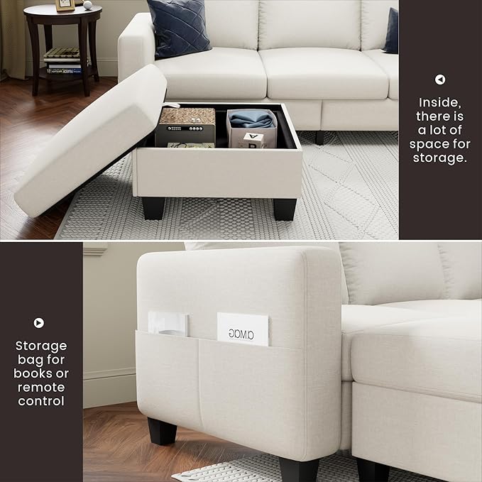 Youmumeub 79''Sectional Couch Couches for Living Room - L-Shaped 4-Seater Deep Sectional Sofa,Removable Covers,Suitable for The Living Room, Apartment or Office-Beige