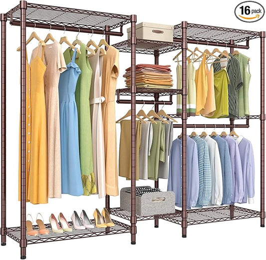 VIPEK Classic V6 Wire Garment Rack Heavy Duty Clothes Rack for Hanging Clothes, 5 Tiers Freestanding Closet Rack Large Size Metal Clothing Rack with 7 Shelves & 4 Hanging Rods, Max Load 850LBS, Bronze