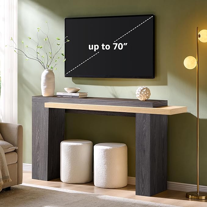 OKD 63 Inch Modern Entryway Console Table, Solid Geometry Accent Sofa Table Behind The Couch, Narrow Console Table for Entryway, Hallway, Living Room, Foyer, Natural Oak with Dark Alder