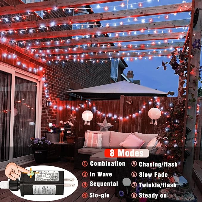 500 LED Christmas Lights Outdoor - 165ft Christmas String Lights 8 Modes Plug in Waterproof Twinkle Fairy Light with Timer Memory for Indoor Outside Bedroom Home Party Decoration, Red&White