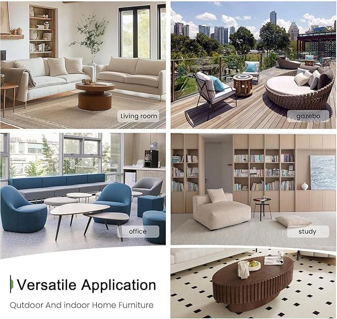 Oval Coffee Table for Living Room, 43.3'' Modern Handcraft Drum Coffee Table Unique Fluted Coffee Tables Wood Center Table End Table for Small Space, Farmhouse Apartment Office (Oval Brown)