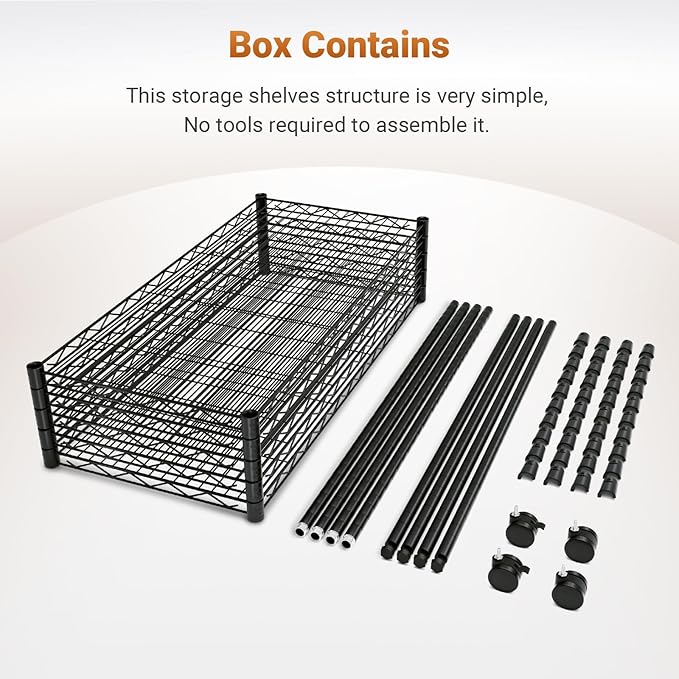 HealSmart Heavy Duty 5-Shelf Storage Shelving Unit, 1250lbs Loading Capacity, 29.92" D x 13.98" W x 62.99" H Adjustable Steel Organizer Wire Rack, Black