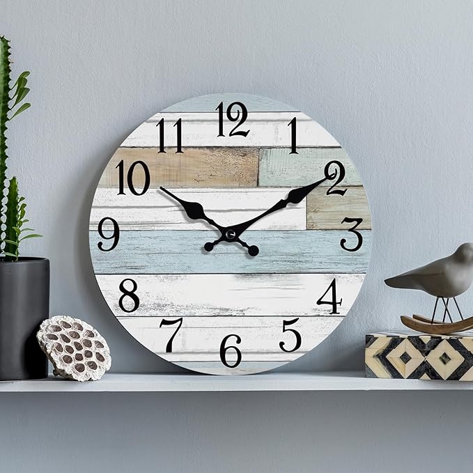 Wall Clock Battery Operated 8 Inch Silent Non Ticking Coastal Design Country Rustic Retro Decorative for Bathroom Kitchen Living Room Bedroom