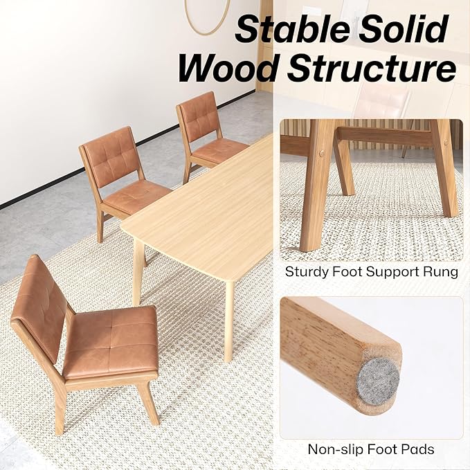 KCC Modern PU Leather Dining Chairs Set of 4, Upholstered Kitchen Chairs with Solid Wood Legs and Comfortable Seat for Dining Room/Lounge/Bedroom(Brown)