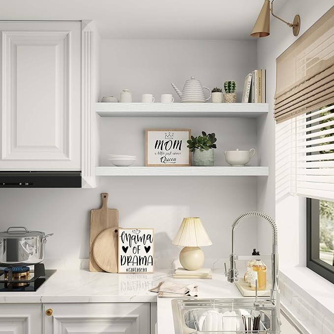 Vivelove Single Floating Shelves 36 Inches, 36 x 10 inch Deep x 1.8 in Thick, Long Floating Shelves for Bedroom, Living Room, Kitchen, Office, Shelves for Wall, Modern Home Decor, White