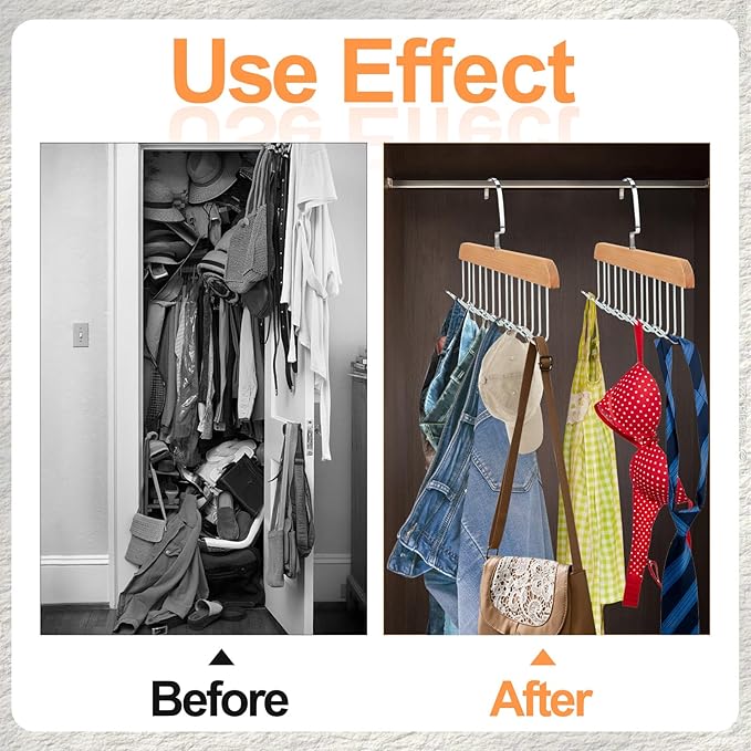 4Pcs Anti Slip Multi Hook Coat Racks,Bra Hangers for Closet Organizer with 8 Hooks 360 °Swivel Belt Hanger for Closet for Belt, Tie, Tank Top, Bra, Scarf (Beige)