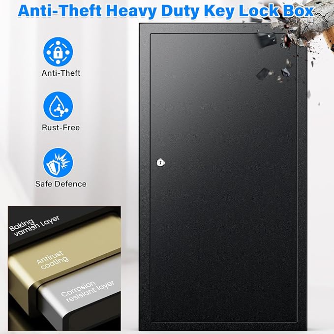 250 Keys Key Lock Box Wall Mount with Additional 24 Side Hooks and Key Tags, Anti-Theft Key Box Key Cabinet with Side Drop Slot, Key Organizer Key Safe for Home Office Garage Rental Business