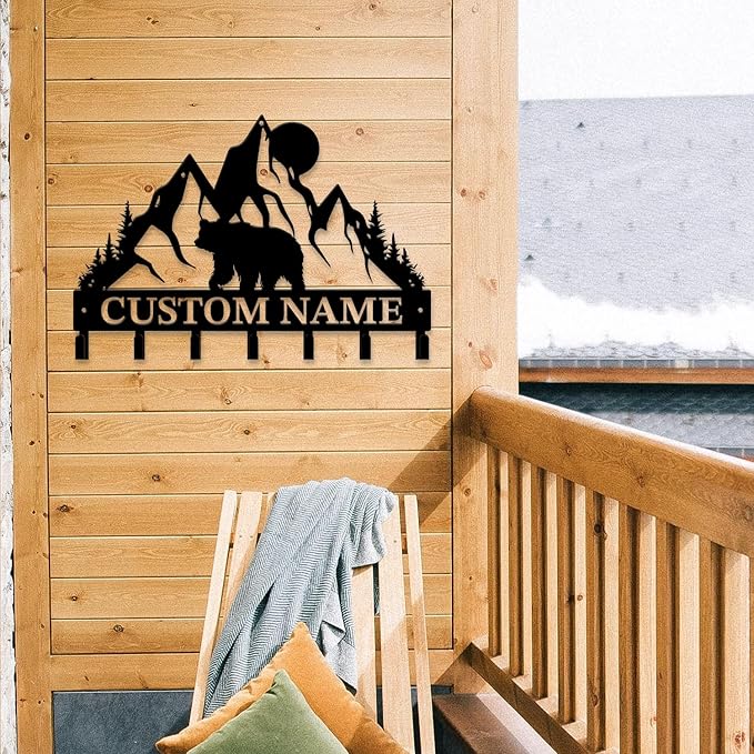 Personalized Custom Name Bear Key Wall Hooks,Metal Bear Keys Clothes Hooks,Metal Bear Wall Home Storage Decorative,For Front Door, Hallway, Kitchen, Bedroom,Keys,Hats (Style L)