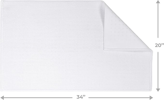 Cotton Paradise 100% Cotton Non Slip Bath Mats for Bathroom, 20x34 inch Soft Absorbent Quick Dry Machine Washable Floor Bath Mat, White Bath Rug