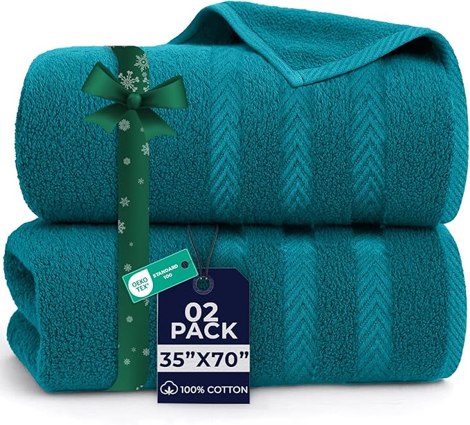 DAN RIVER 2 Pack Luxury Bath Sheets 35x70, 600 GSM, Soft & Quick Dry 100% Ring Spun Cotton Towels Ideal for Hotels, Spas, Gyms & Salons Extra Large, Teal