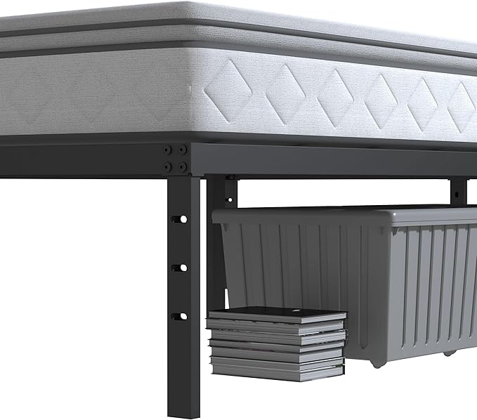 King Size Bed Frame No Box Spring Needed, 14 Inch Heavy Duty King Platform Bed Frame Support Up to 3000 lbs, Easy Assembly, Noise Free, Black