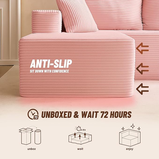 Cozy Square Ottoman, Comfortable Seating, No Assembly Required, Pink