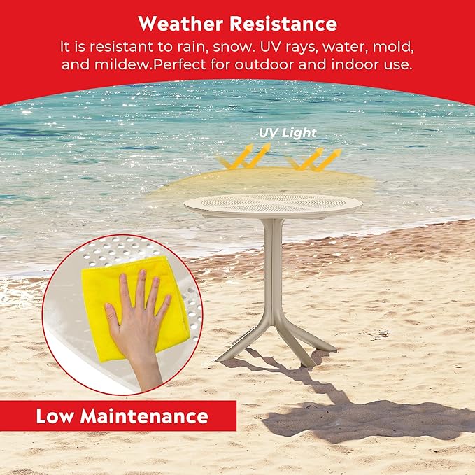 Costaelm Sunshine 31.5" Round Plastic Outdoor Patio Dining Table for 4, Sand