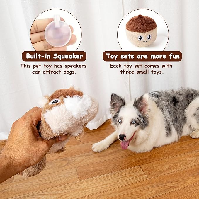 Hollypet Squeaky Dog Toy, Interactive Plush Hide and Seek Dog Toys for Small Medium Sized Dogs and Non-Aggressive Chewers, Puppy Teeth Clean Chew Toys, Pine Cone