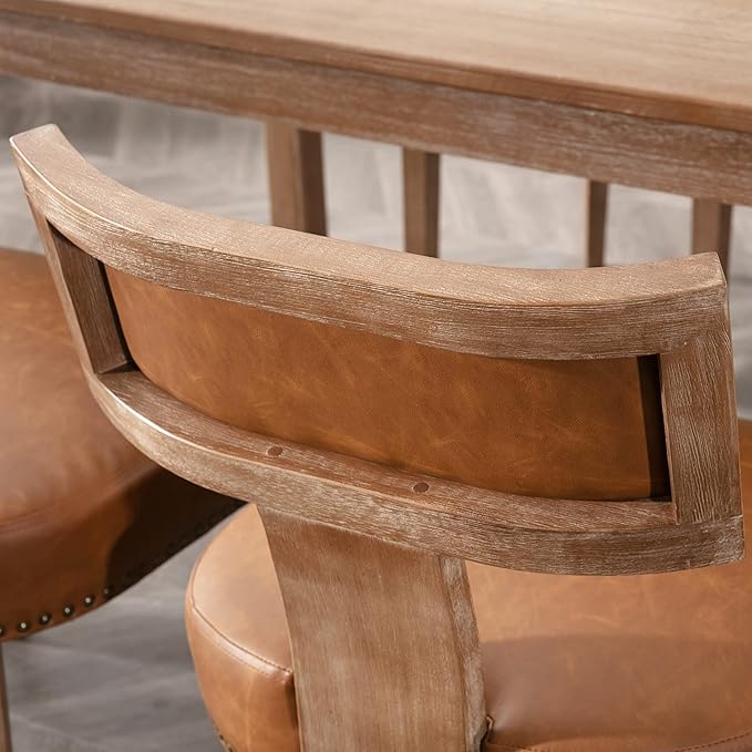 Mid Century Modern Dining Chairs Set of 4, Farmhouse Dining Chairs with Nailhead Trim, Faux Leather Upholstered Dining Room Chairs Kitchen Chairs with Wood Legs, Brown